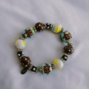 Glass beads and rhinestones bracelet with owls by Kate & Macy